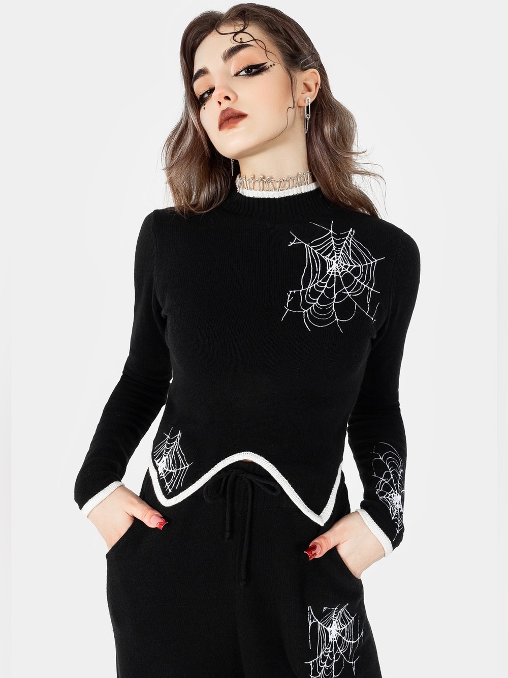 Disturbia Araneae Embroidered Long Sleeve Knit Jumper | XL